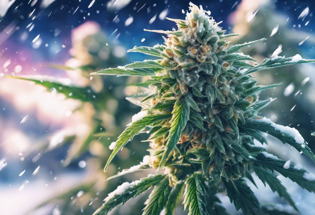 cannabis plant in the snow